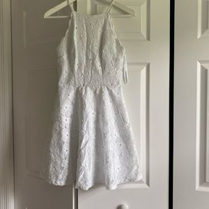 Juniors white lace skater dress